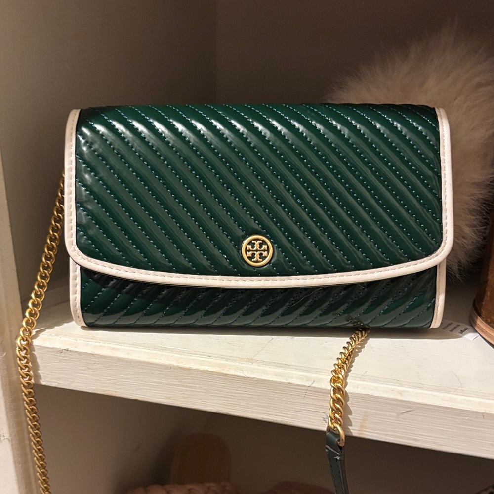 Tory Burch Forest Green Quilted Crossbody Bag